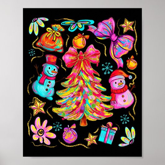 Preppy Xmas Coquette Bow Lace Merry Bright Christm Poster (Vorne)