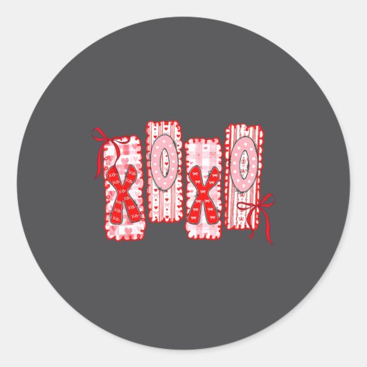 Preppy Xoxo Coquette Bow Hearts Valentine's Day Wo Runder Aufkleber (Vorderseite)