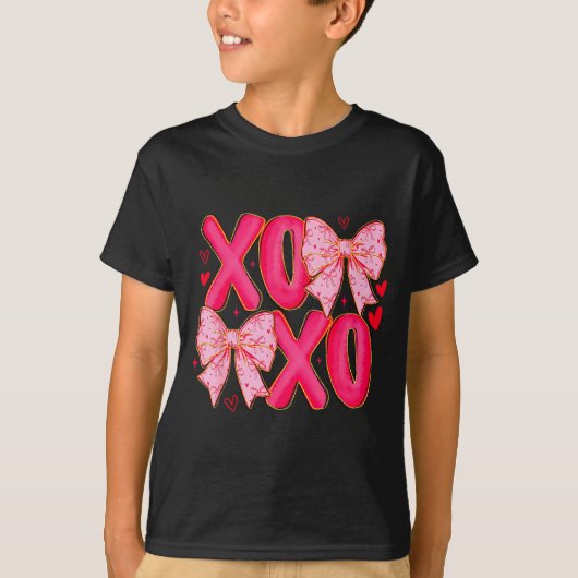 Preppy Xoxo Coquette Bow Hearts Valentine's Day Wo T-Shirt (Vorderseite)