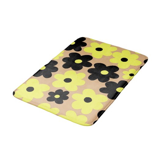 Preppy Yellow Black Floral Simple Blume Pattern Badematte (Schrägansicht)