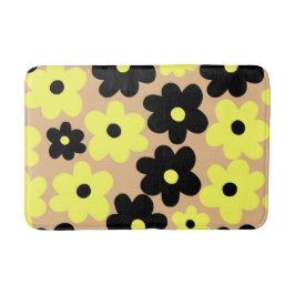 Preppy Yellow Black Floral Simple Blume Pattern Badematte