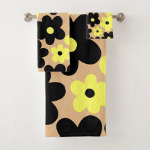 Preppy Yellow Black Hippie Blume Pattern