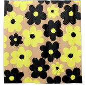 Preppy Yellow Black Hippie Blume Pattern Duschvorhang (Vorderseite)