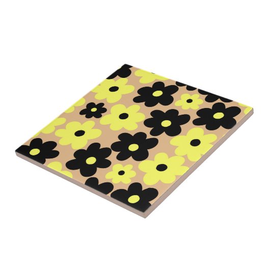 Preppy Yellow Black Hippie Blume Pattern Fliese (Seite)