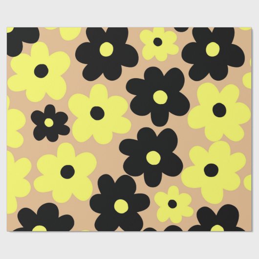 Preppy Yellow Black Hippie Blume Pattern Geschenkpapier (Flach)