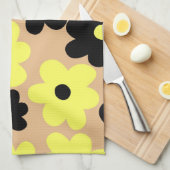 Preppy Yellow Black Hippie Blume Pattern Geschirrtuch (Viertel Falte)