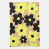 Preppy Yellow Black Hippie Blume Pattern Geschirrtuch (Vertikal)