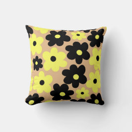 Preppy Yellow Black Hippie Blume Pattern Kissen