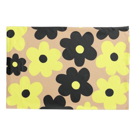 Preppy Yellow Black Hippie Blume Pattern Kissenbezug (Rückseite)