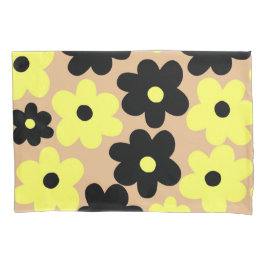 Preppy Yellow Black Hippie Blume Pattern Kissenbezug