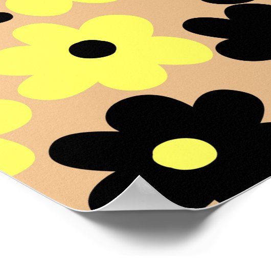 Preppy Yellow Black Hippie Blume Pattern Poster (Ecke)