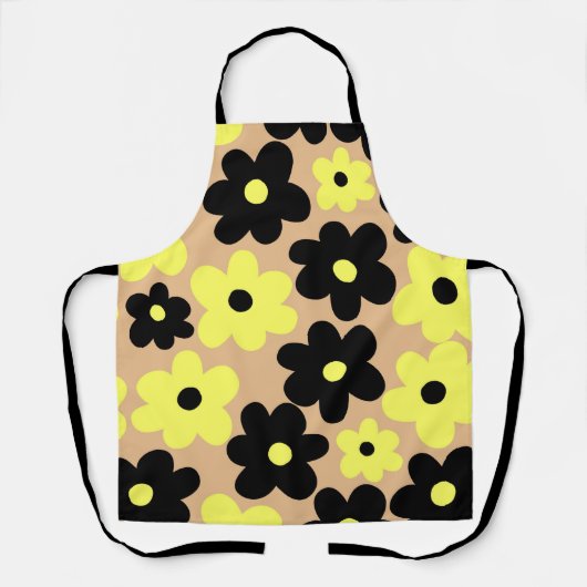 Preppy Yellow Black Hippie Blume Pattern Schürze (Vorderseite)