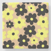 Preppy Yellow Black Hippie Blume Pattern Steinuntersetzer (Vorderseite)
