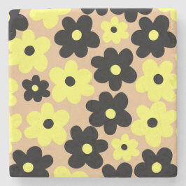 Preppy Yellow Black Hippie Blume Pattern Steinuntersetzer