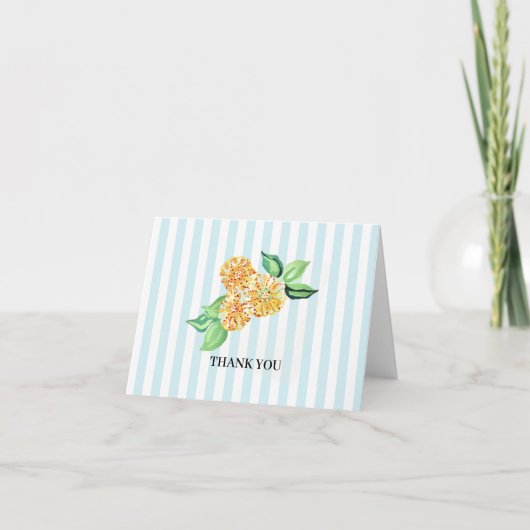 Preppy Yellow Blume Blue Strip Dankeskarte (Vorderseite)