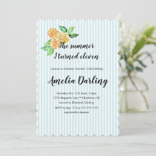 Preppy Yellow Blume Strip Summer I wurde 11 Einladung