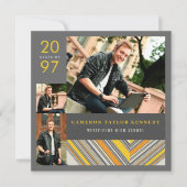 Preppy Yellow Button Stripes Foto Graduation Party Einladung (Vorderseite)