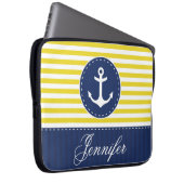 Preppy Yellow Navy Nautic Anchor Individuelle Name Laptopschutzhülle (Vorne Rechts)