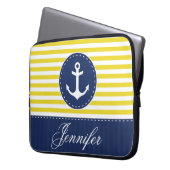 Preppy Yellow Navy Nautic Anchor Individuelle Name Laptopschutzhülle (Vorderseite Links)