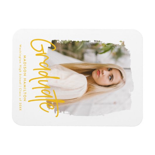 Preppy Yellow Script Foto Abschluss Magnet (Horizontal)