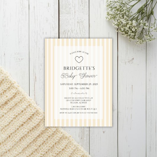 Preppy Yellow Stripe Baby Shower Pocket Invitation Postkarte