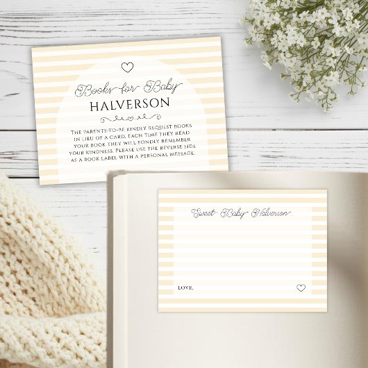 Preppy Yellow Stripes Baby Shower Book Request Begleitkarte