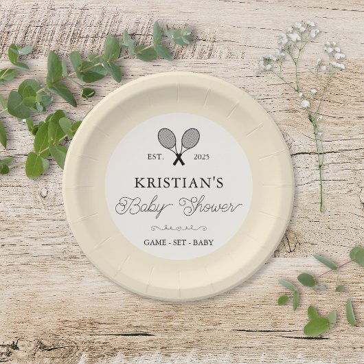 Preppy Yellow Tennis Theme Chic Baby Dusche Pappteller