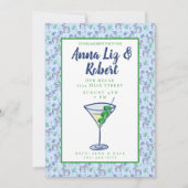 Preppy Zebra Martini Engagement Party Blue Einladung (Vorderseite)