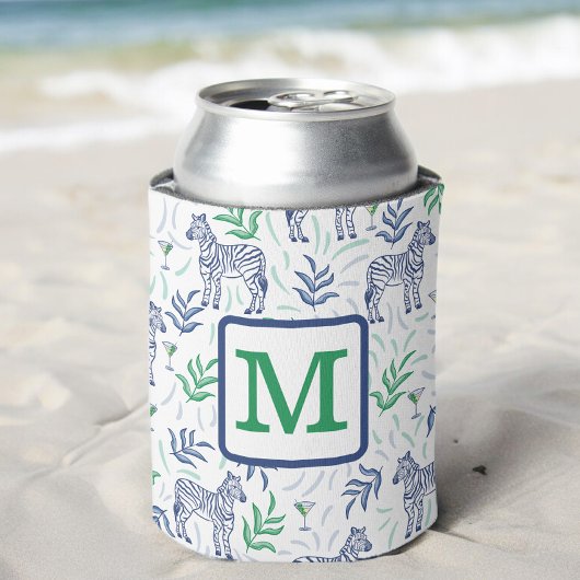 Preppy Zebra Martinis Green Monogram White Dosenkühler