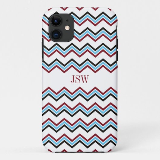 Preppy Zickzack Mustermonogramm des blauen Rotes Case-Mate iPhone Hülle (Rückseite)