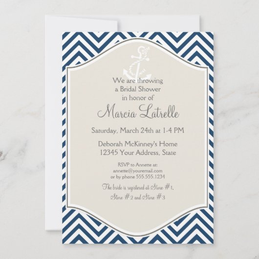 Preppy Zickzack Strip Moderner Nautical Anker Einladung (Rückseite)