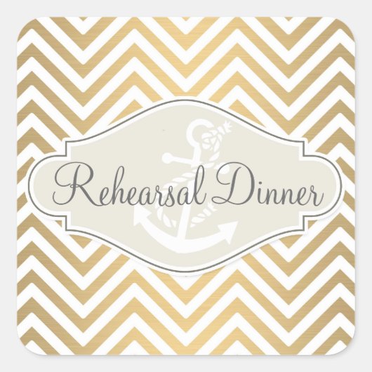 Preppy Zickzack Strip Moderner Nautical Anker Quadratischer Aufkleber (Vorderseite)