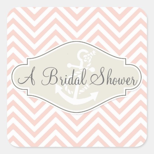 Preppy Zickzack Strip Moderner Nautical Anker Quadratischer Aufkleber (Vorderseite)