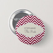 Preppy Zickzack Stripe Modern Red White Bridge Nam Button (Vorne & Hinten)