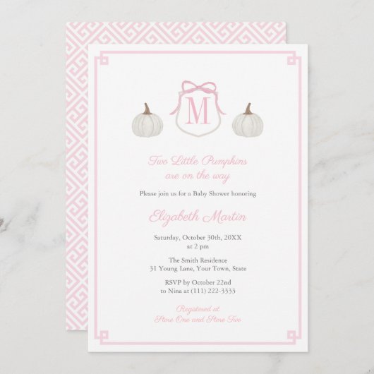 Preppy zwei kleine Pumpkins auf dem Weg Baby Girl  Einladung (Vorne/Hinten)
