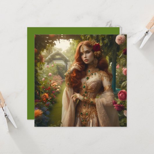 Preraphaeltie vergoldete Frau 2 im Garten Karte (Vorderseite/Rückseite Beispiel)