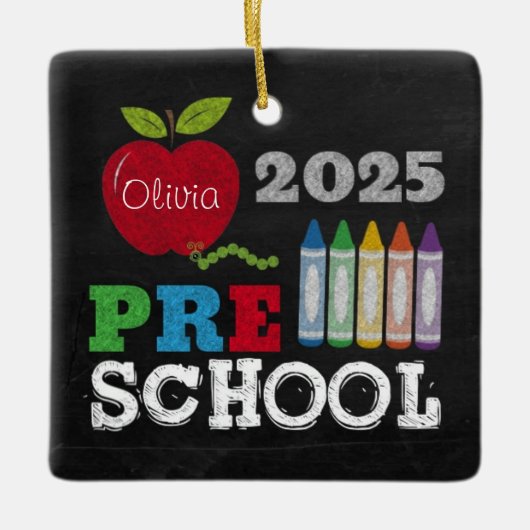 Preschool 2025 Chalkboard Name Ornament (Vorderseite)