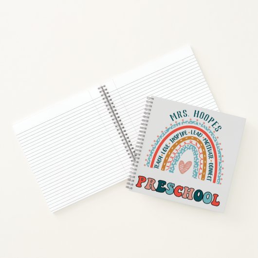 Preschool Boho Rainbow Heart Trendy Personalisiert Notizblock (Innenseite)