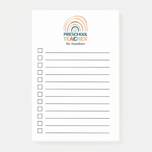 Preschool Lehrer Retrofarben boho Regenbogen Post-it Klebezettel (Vorderseite)