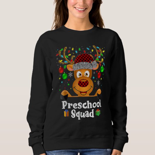 Preschool Squad Teacher Plaid Reindeer Hat Santa C Sweatshirt (Vorderseite)