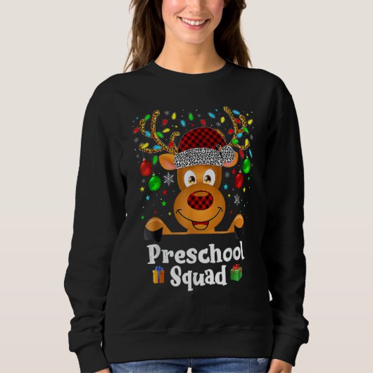 Preschool Squad Teacher Plaid Reindeer Hat Santa C Sweatshirt (Vorderseite)