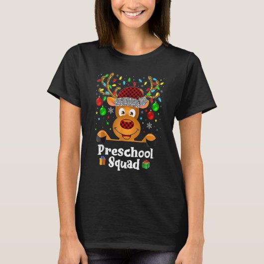 Preschool Squad Teacher Plaid Reindeer Hat Santa C T-Shirt (Vorderseite)