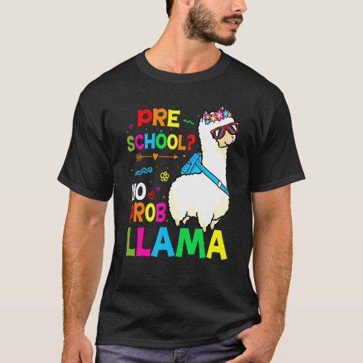 Preschool Teacher Rainbow No Prob Llama 100th Day T-Shirt (Vorderseite)