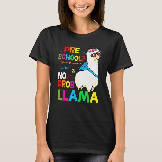 Preschool Teacher Rainbow No Prob Llama 100th Day T-Shirt (Vorderseite)