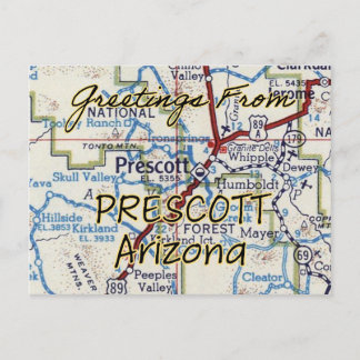 Prescott AZ Vintag Map Postkarte