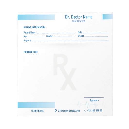 Prescription Pad Notepad – Editable Rx for Doctors Notizblock (Vorderseite)