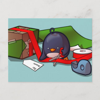 Present Wrapping Pinguin Postcard Postkarte