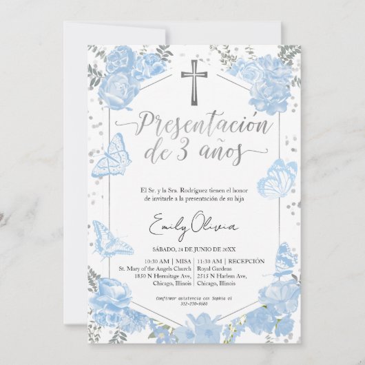 Presentación 3 años Foto Einladung Butterfly (Vorderseite)