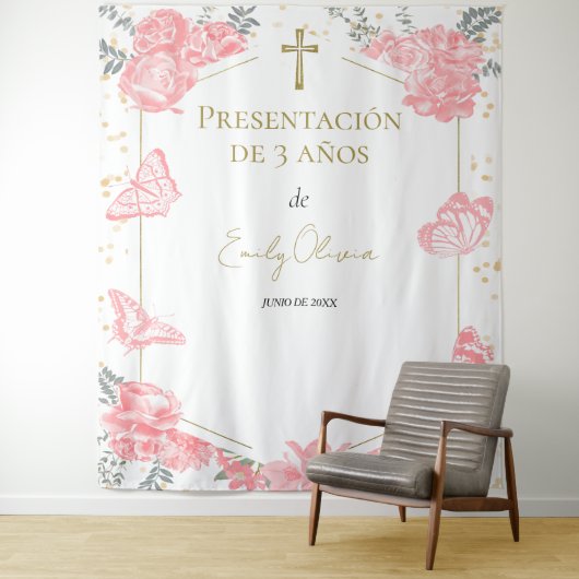 Presentación 3 años Hintergrund Butterflys Pink Wandteppich (Beispiel)