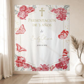 Presentación 3 años Hintergrund Butterflys Rot Wandteppich